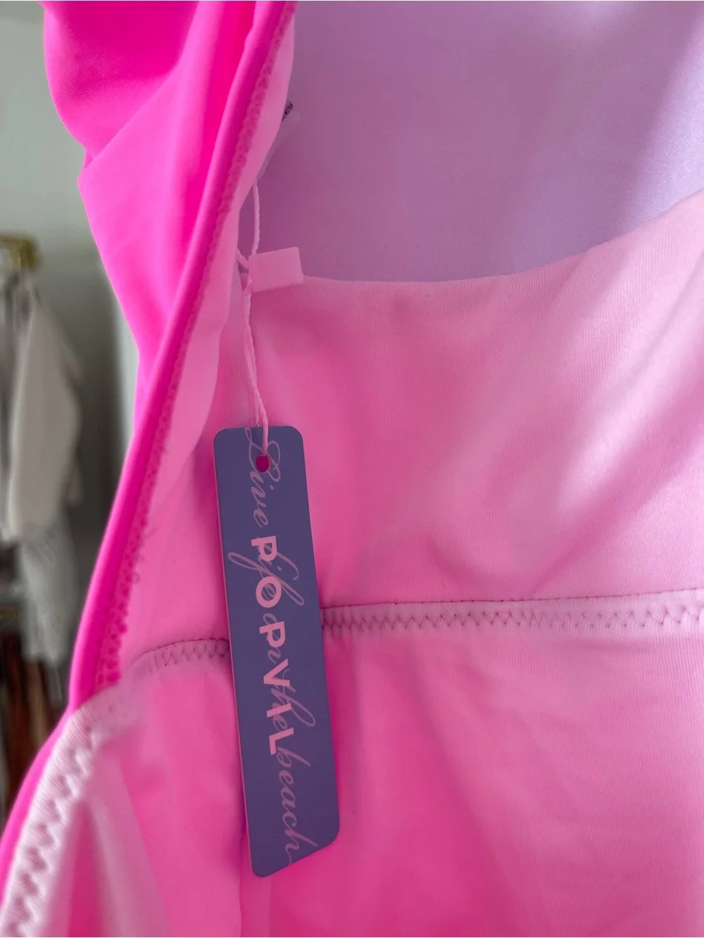 Bright Pink One-Piece Swimsuit with Red Trim - Picture 6 of 7